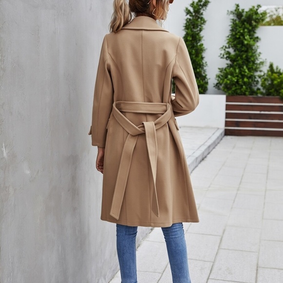 Classic Double Breast Buttons Trench Coat Jacket - Picture 9 of 10